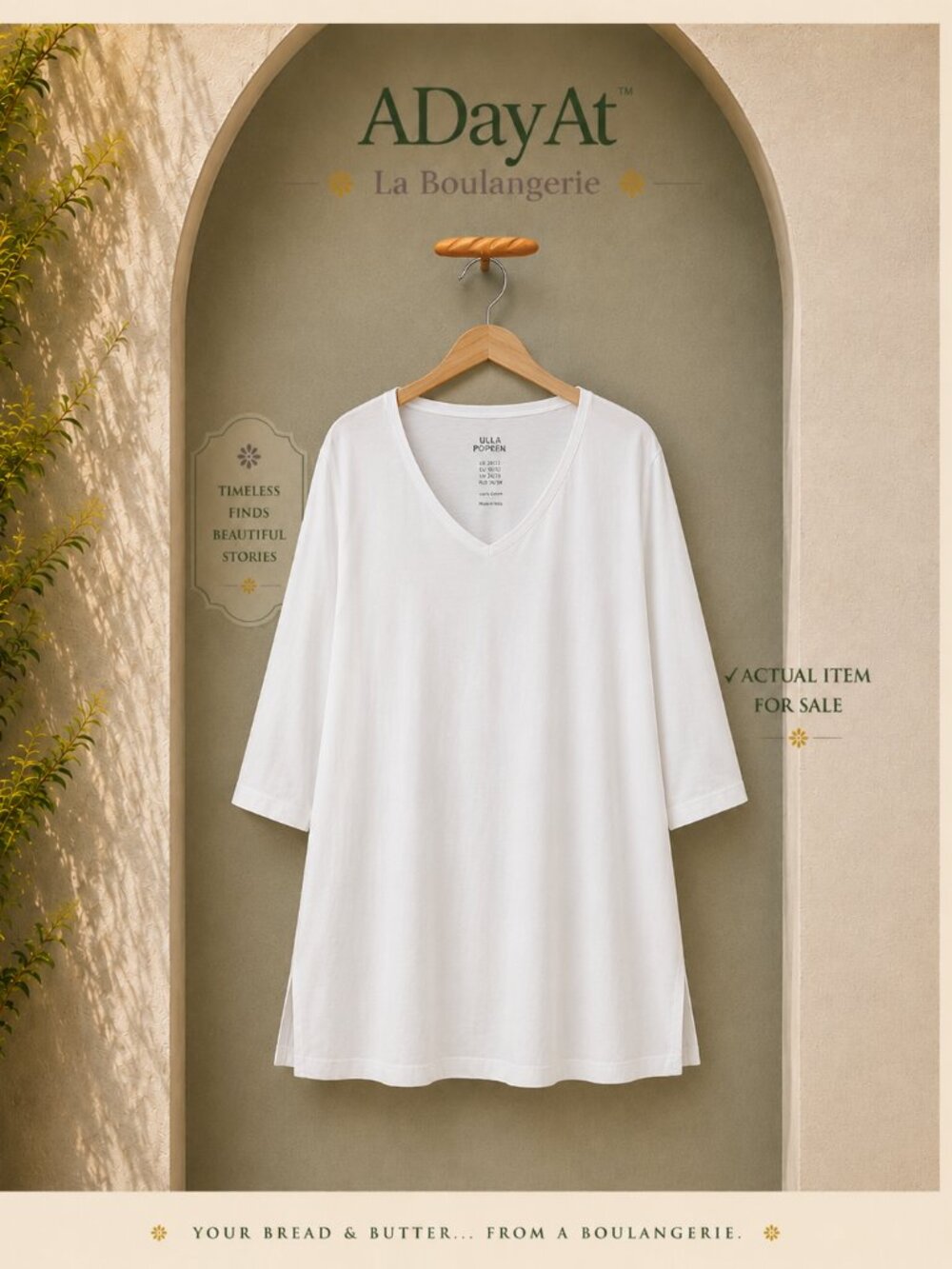 🏛️Ulla Popken  Mediterranean Minimalist 100% Cotton White Tunic Top Size 20/22